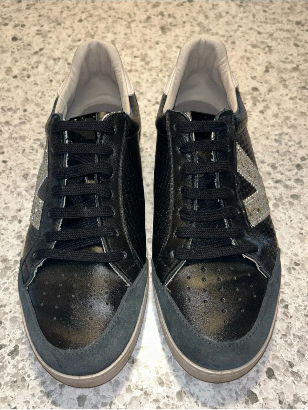 Victoria Berlin Black Silver Glitter Logo Sneakers Shoes size 40